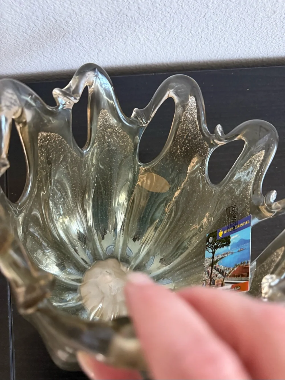 White Cristal Murano italy new Gold Art Glass Bowl